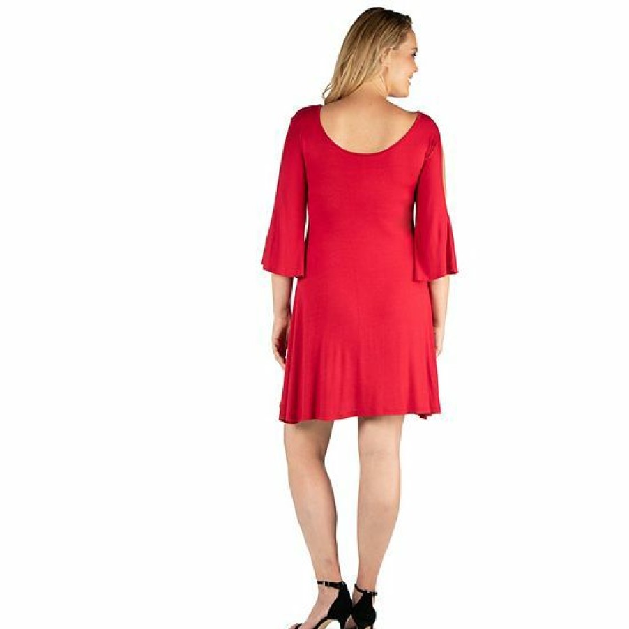 Womens * | Plus Size 24Seven Comfort Apparel Criss Cross Neckline Cold Shoulder Dress