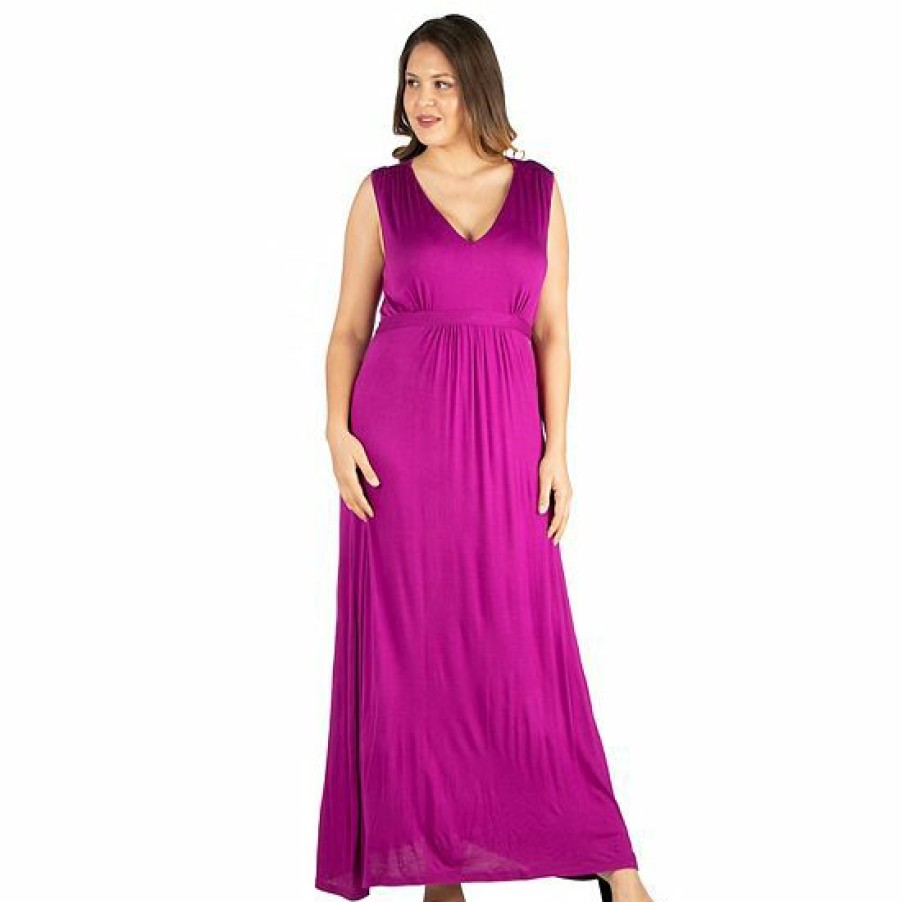 Womens * | Plus Size 24Seven Comfort Apparel Sleeveless Empire Waist Maxi Dress Magenta