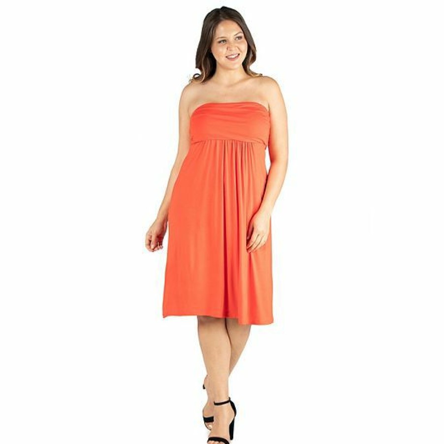 Womens * | Plus Size 24Seven Comfort Apparel Knee Length Strapless Mini Dress