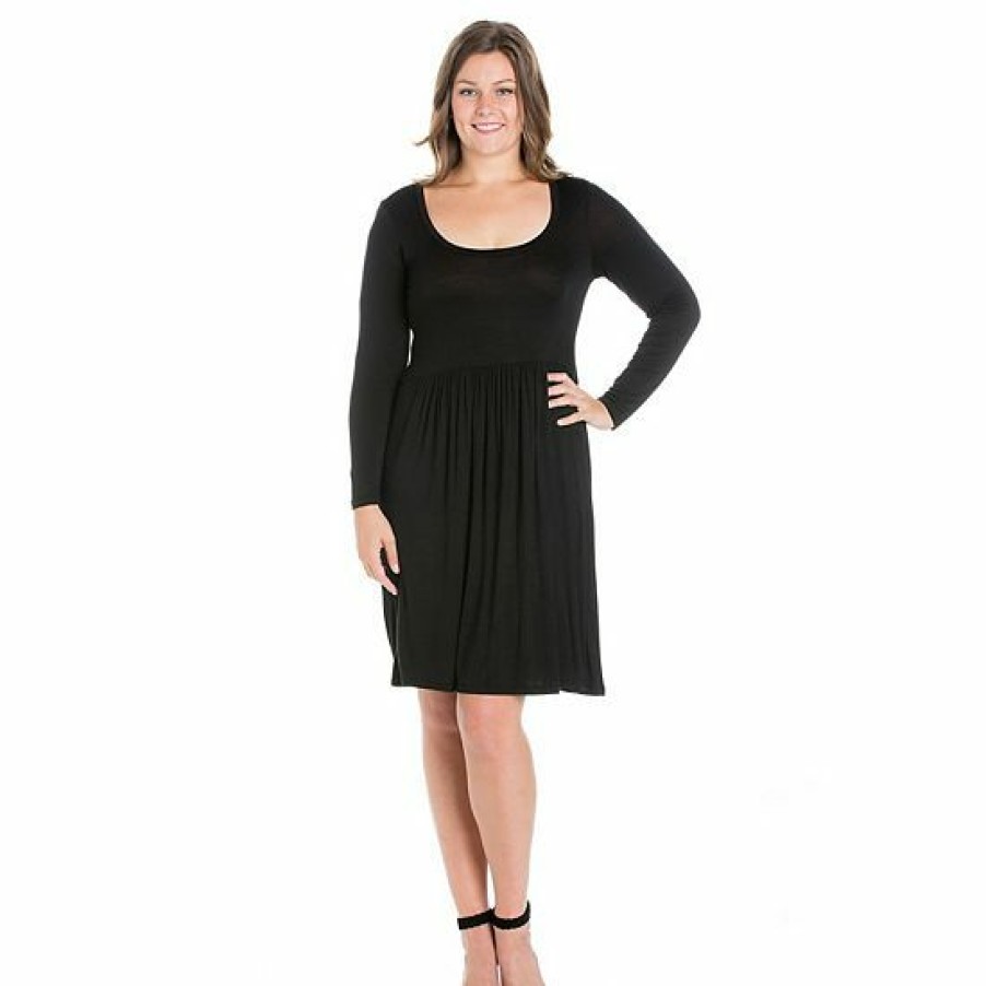 Womens * | Plus Size 24Seven Comfort Apparel Casual Long Sleeve Pleated Dress