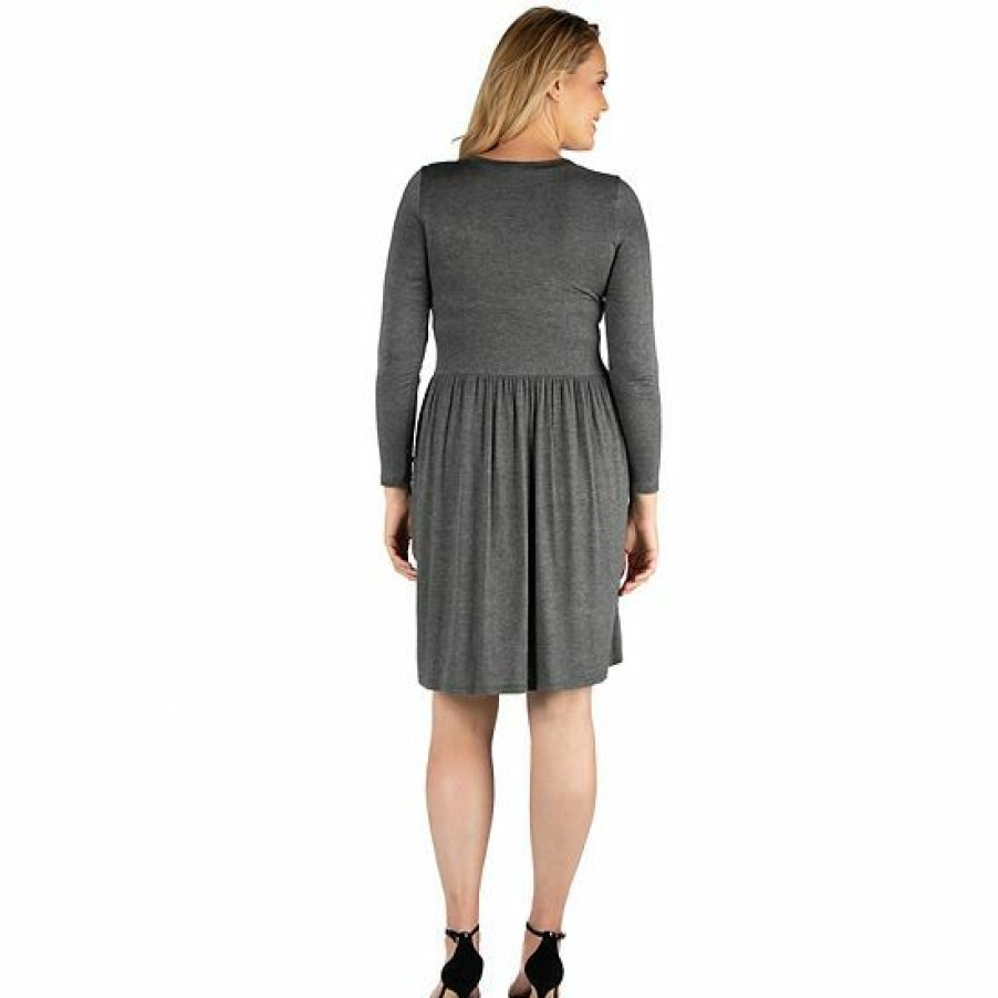 Womens * | Plus Size 24Seven Comfort Apparel Casual Long Sleeve Pleated Dress