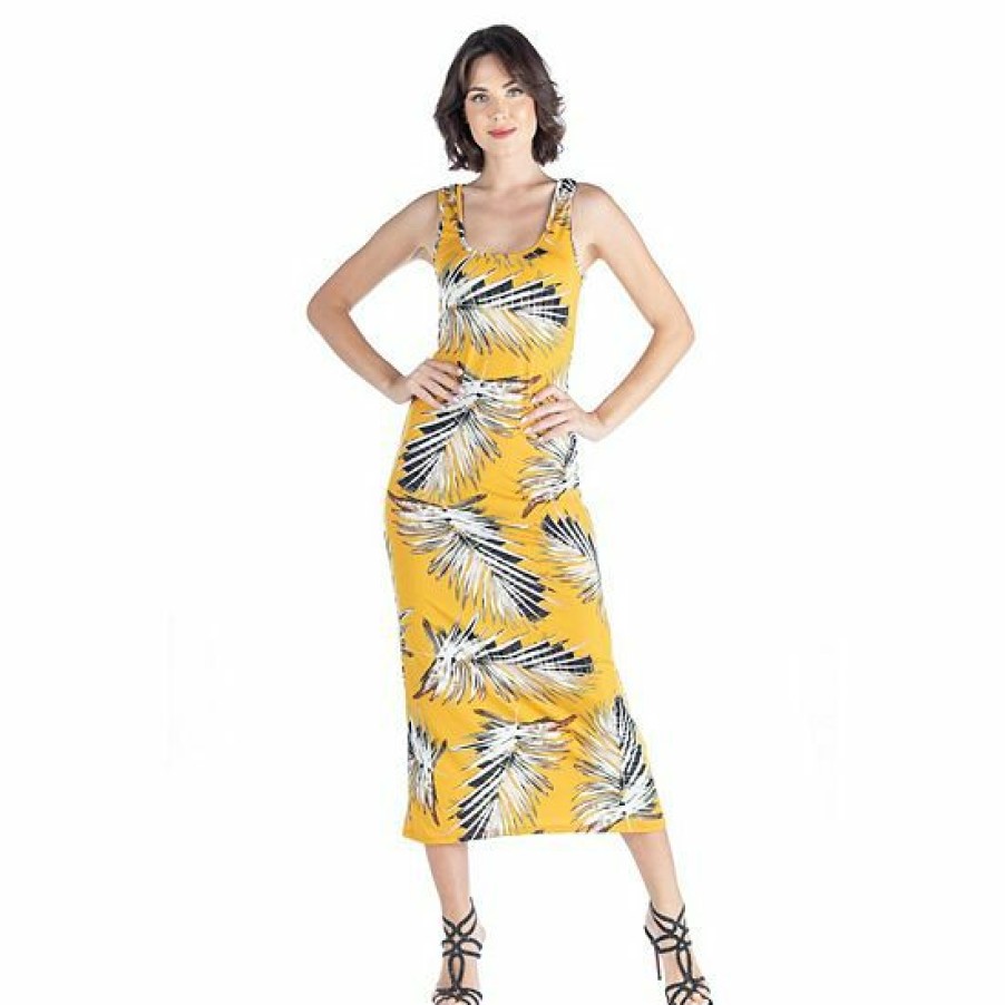 Womens * | Women'S 24Seven Comfort Apparel Racerback Maxi Tank Dress Yellow White