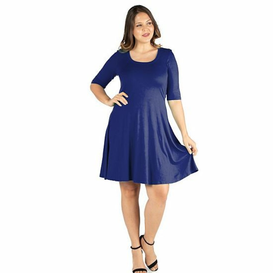 Womens * | Plus Size 24Seven Comfort Apparel Elbow Sleeve Knee Length Dress