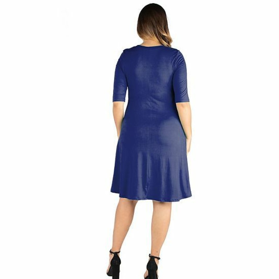 Womens * | Plus Size 24Seven Comfort Apparel Elbow Sleeve Knee Length Dress