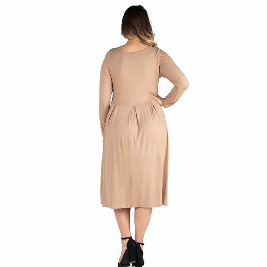 Womens * | Plus Size 24Seven Comfort Apparel Long Sleeve Fit And Flare Midi Dress