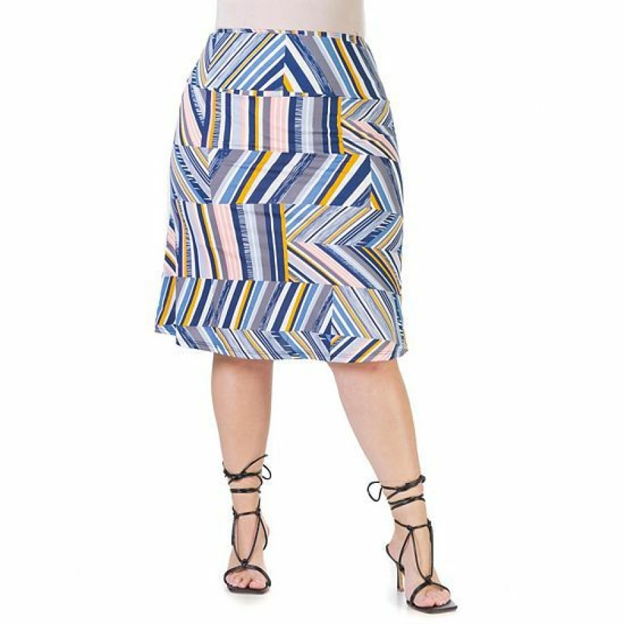 Womens * | Plus Size 24Seven Comfort Apparel Geo Print Knee Length Skirt