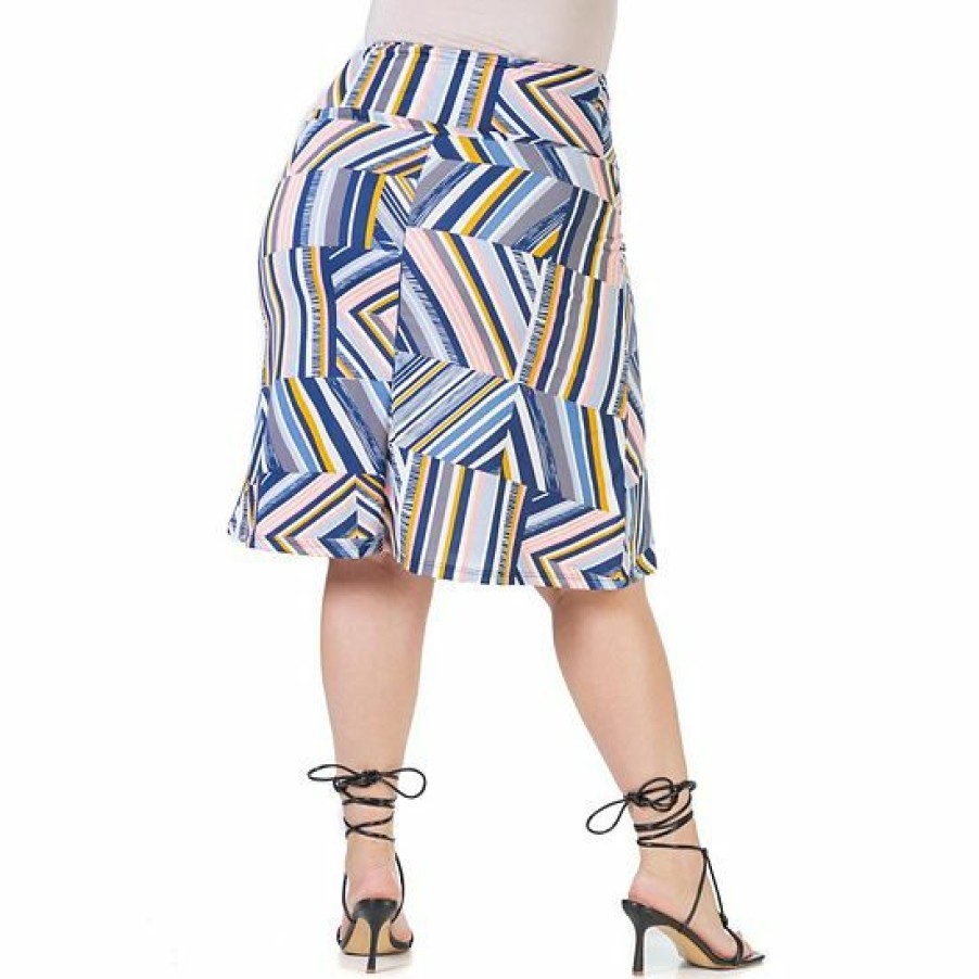 Womens * | Plus Size 24Seven Comfort Apparel Geo Print Knee Length Skirt