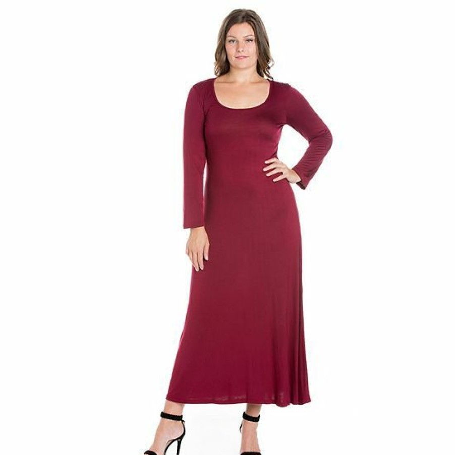 Womens * | Plus Size 24Seven Comfort Apparel Long Sleeve Maxi Dress