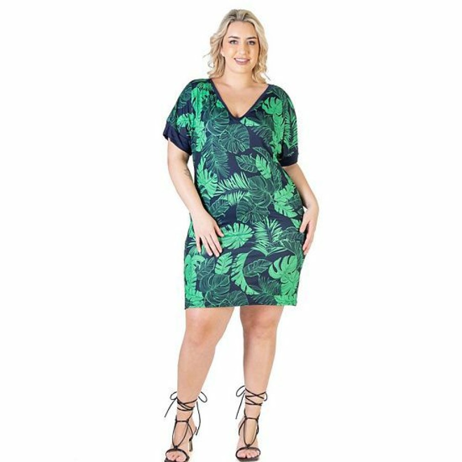 Womens * | Plus Size 24Seven Comfort Apparel Casual Knee Length Shirtdress