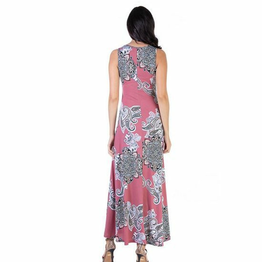 Womens * | Women'S 24Seven Comfort Apparel Paisley Casual Maxi Dress Pink Gray