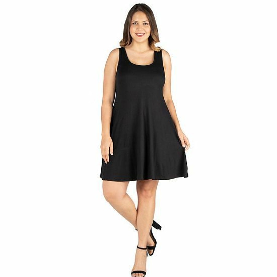 Womens * | Plus Size 24Seven Comfort Apparel Fit And Flare Knee Length Tank Dress