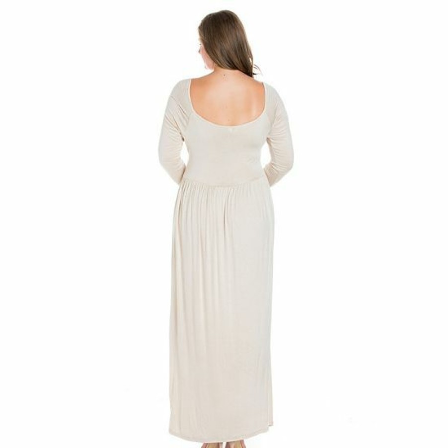 Womens * | Plus Size 24Seven Comfort Apparel Empire Waist Long Sleeve Pleated Maxi Dress