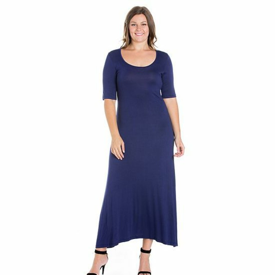 Womens * | Plus Size 24Seven Comfort Apparel Elbow Length Sleeve Maxi Dress