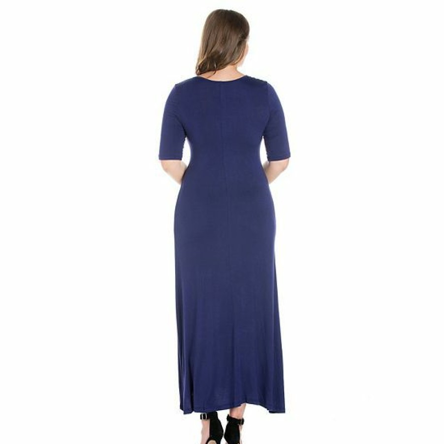 Womens * | Plus Size 24Seven Comfort Apparel Elbow Length Sleeve Maxi Dress