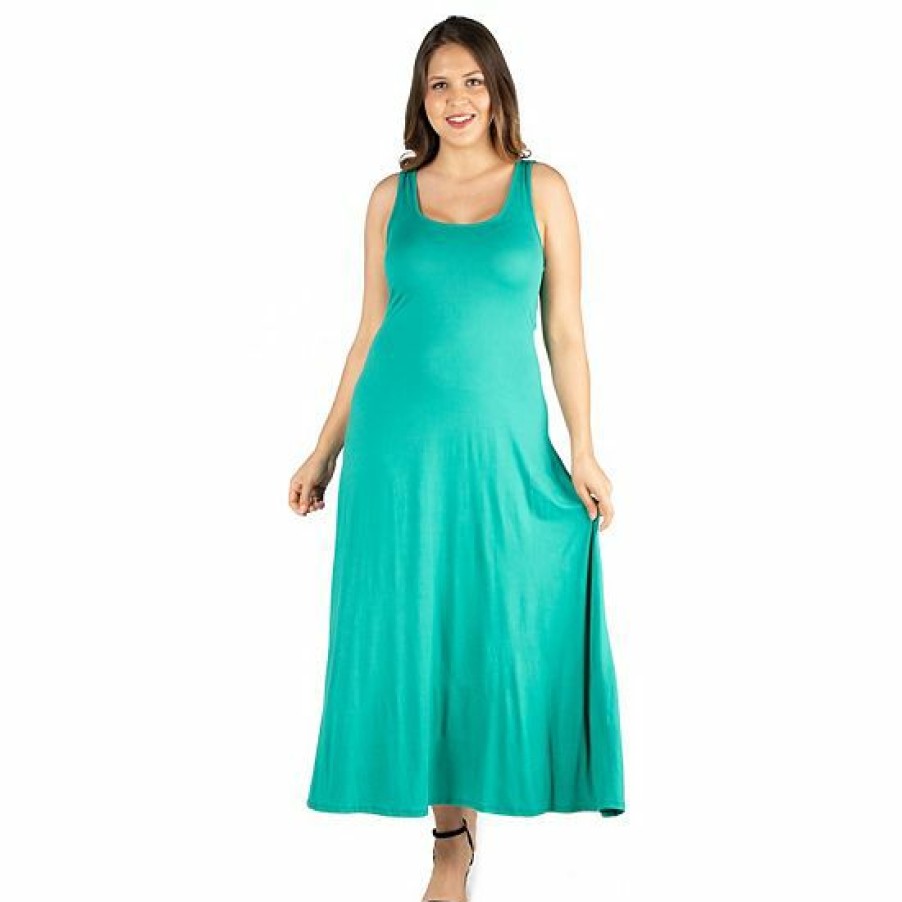 Womens * | Plus Size 24Seven Comfort Apparel Simple A-Line Tank Maxi Dress