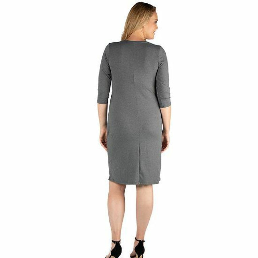 Womens * | Plus Size 24Seven Comfort Apparel Knee Length V-Neck Dress