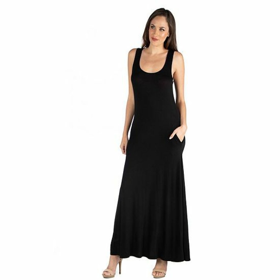 Womens * | Women'S 24Seven Comfort Apparel Scoopneck Sleeveless Tank Maxi Dress With Pockets