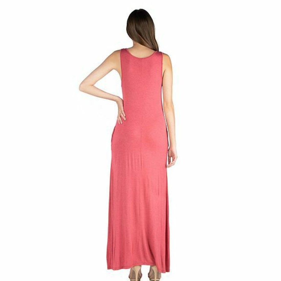 Womens * | Women'S 24Seven Comfort Apparel Scoopneck Sleeveless Tank Maxi Dress With Pockets