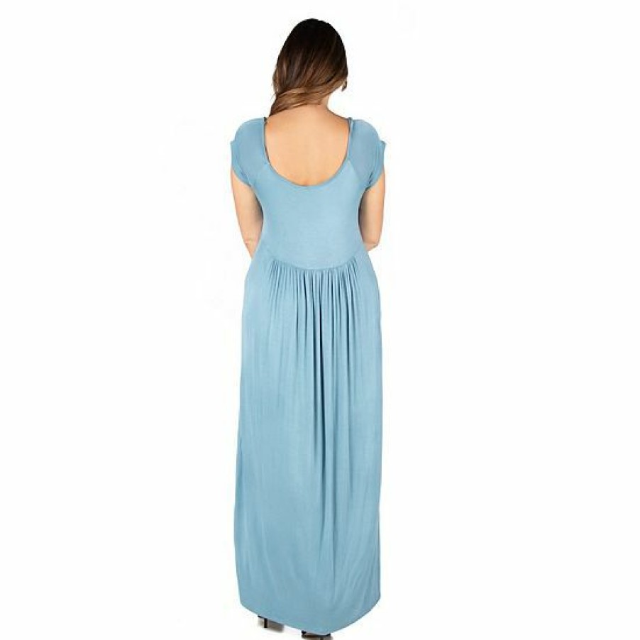 Womens * | Plus Size 24Seven Comfort Apparel Cap Sleeve Pleated Empire Waist Maxi Dress