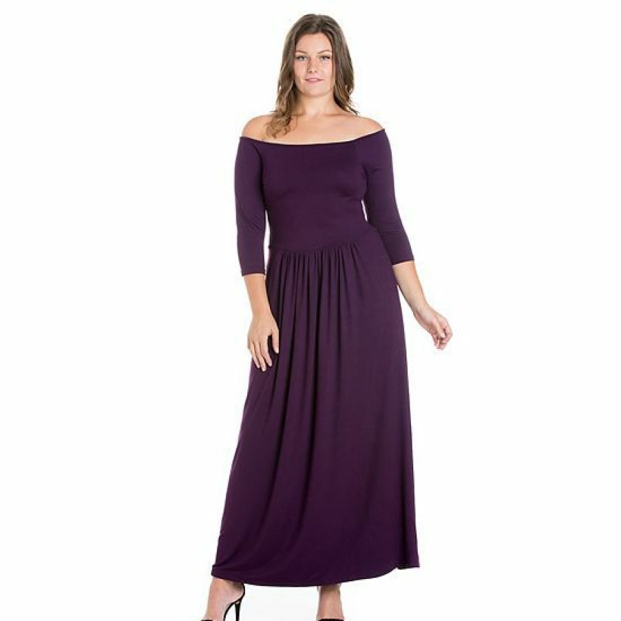 Womens * | Plus Size 24Seven Comfort Apparel Off Shoulder Maxi Dress