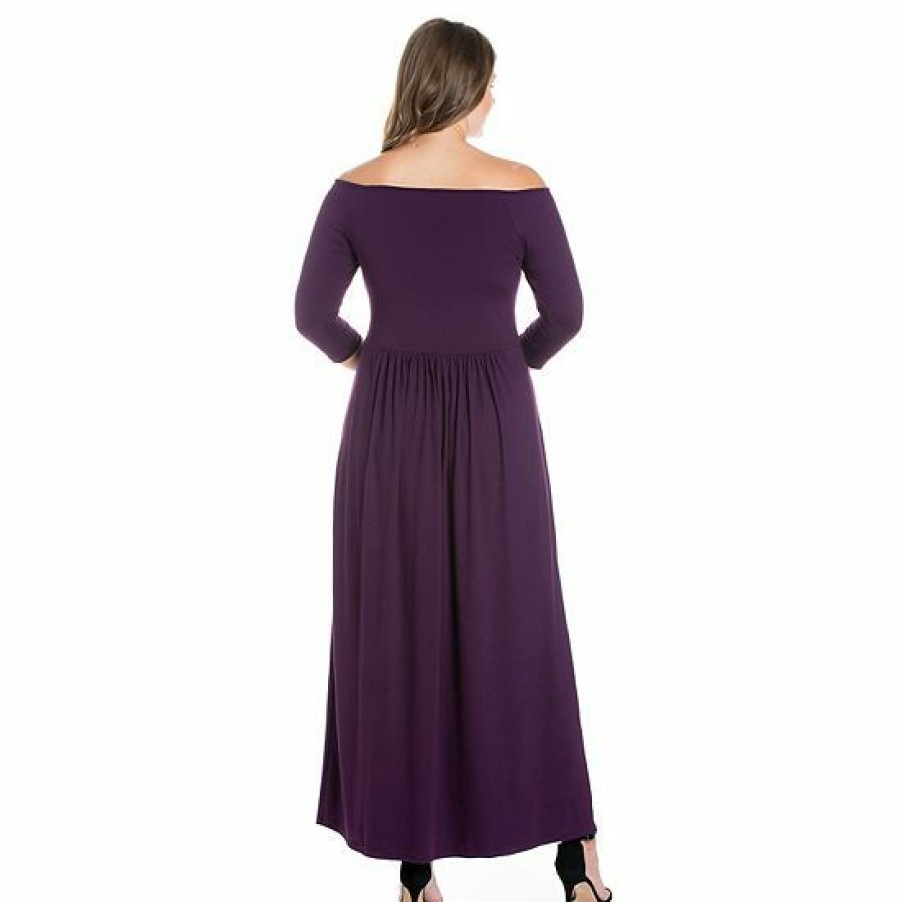 Womens * | Plus Size 24Seven Comfort Apparel Off Shoulder Maxi Dress