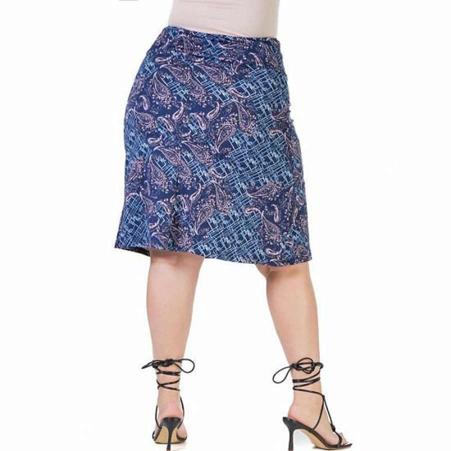 Womens * | Plus Size 24Seven Comfort Apparel Navy Blue Knee Length Skirt