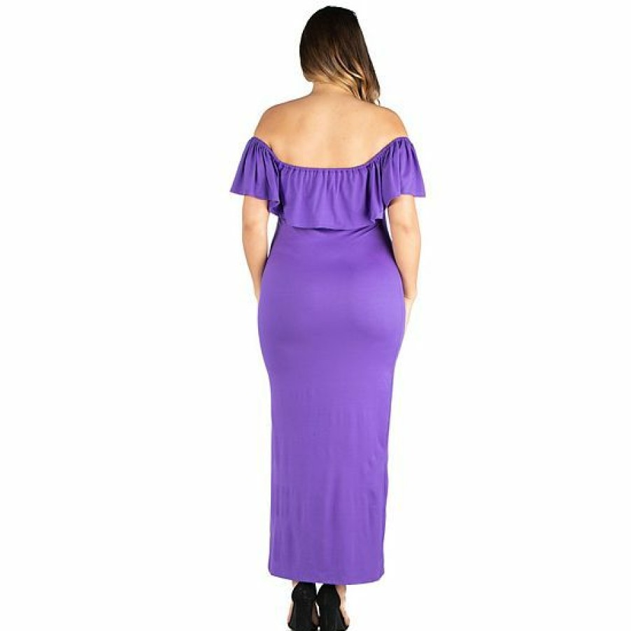 Womens * | Plus Size 24Seven Comfort Apparel Ruffled Off-The-Shoulder Maxi Dress