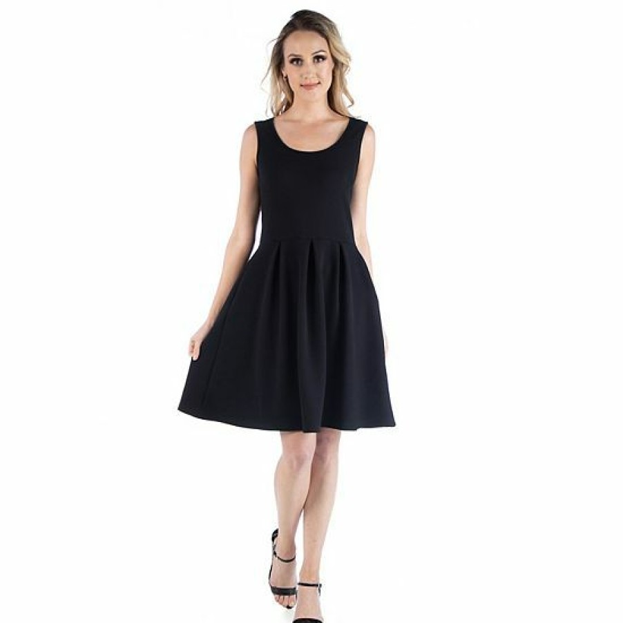 Womens * | Women'S 24Seven Comfort Apparel Scoopneck Sleeveless Pleated Skater Dress With Pockets