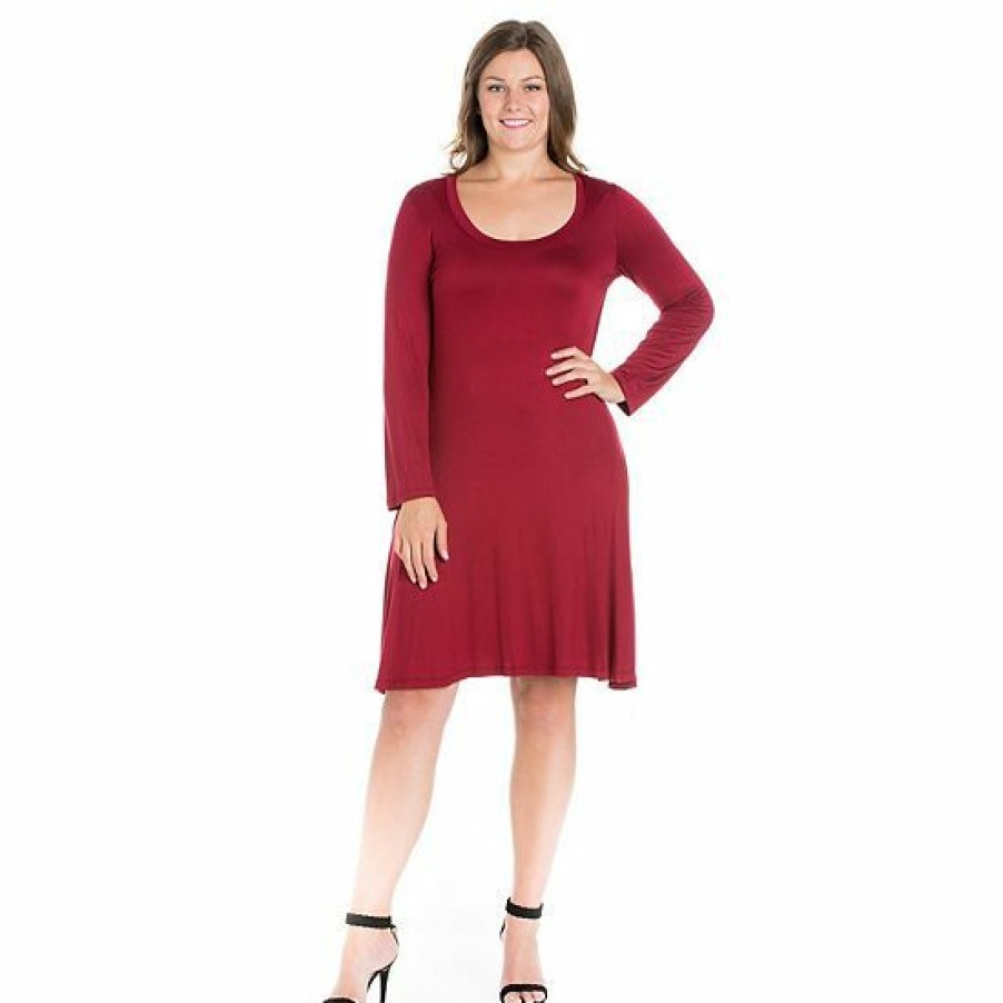 Womens * | Plus Size 24Seven Comfort Apparel Long Sleeve Fla Mini Dress