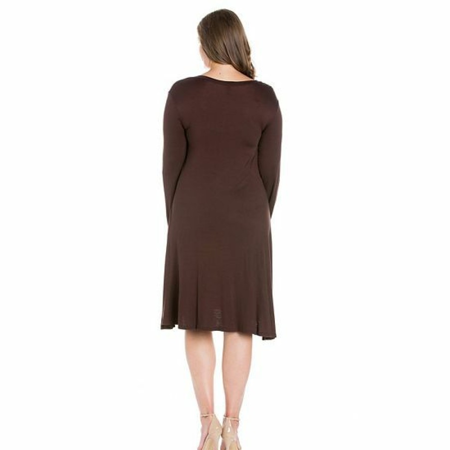 Womens * | Plus Size 24Seven Comfort Apparel Long Sleeve Fla Mini Dress