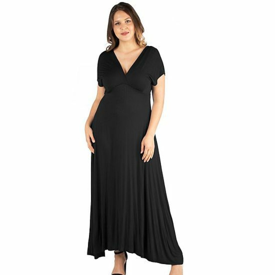 Womens * | Plus Size 24Seven Comfort Apparel Empire Waist V-Neck Maxi Dress