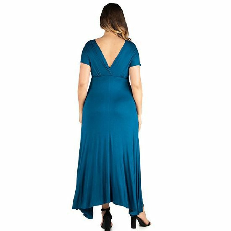 Womens * | Plus Size 24Seven Comfort Apparel Empire Waist V-Neck Maxi Dress