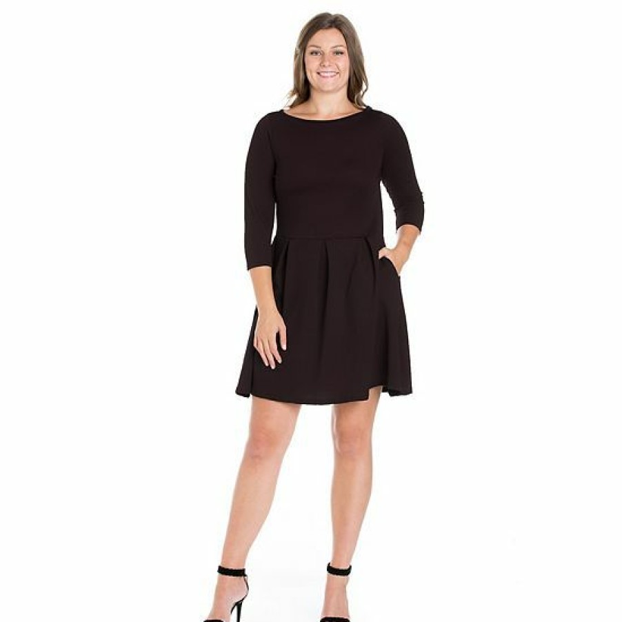 Womens * | Plus Size 24Seven Comfort Apparel Perfect Fit And Flare Pocket Dress